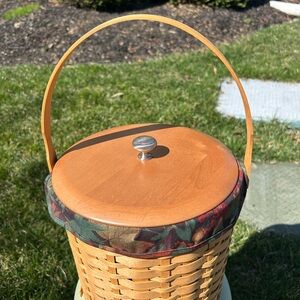 Longaberger ICE BUCKET Lidded Basket Set,Autumn Falling Leaves Liner,Protector